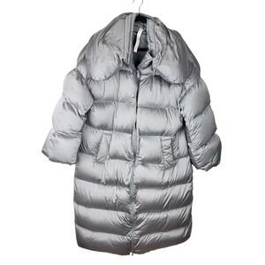 Lululemon Down-Filled Long Puffer Jacket Coat Silver Shawl Collar Size 10 Large